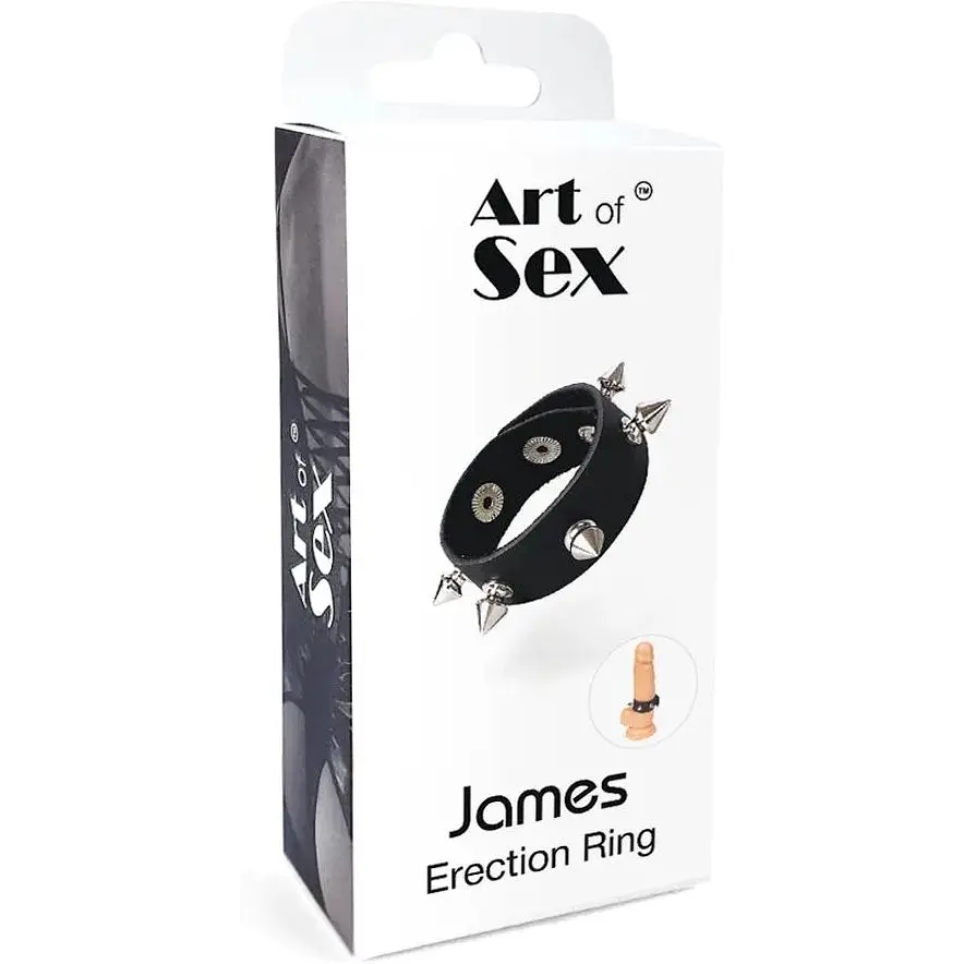 Ерекційне кільце Art of Sex - James з шипами з натуральної шкіри, колір Чорний - фото 5