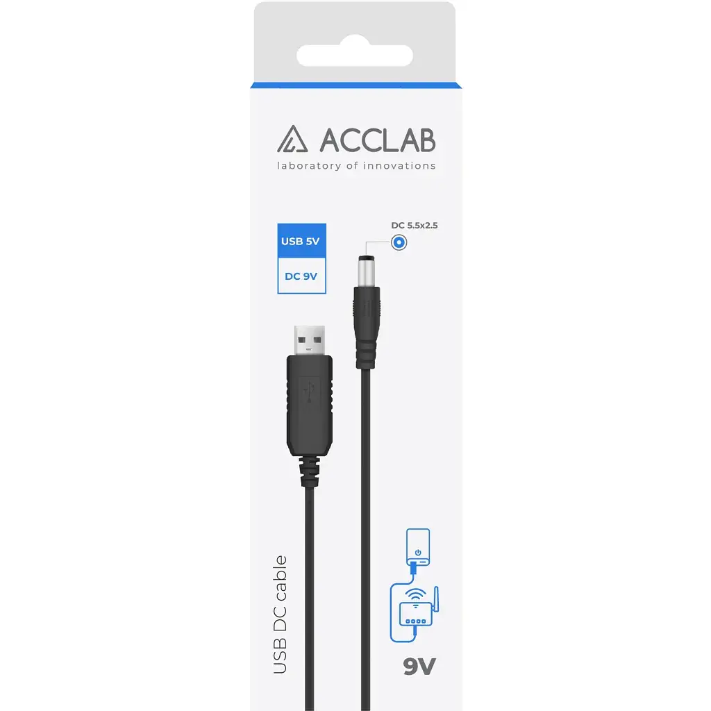 Кабель живлення USB to DC 5.5x2.5mm 9V 1.0m 1.0A ACCLAB (1283126565113) - фото 2