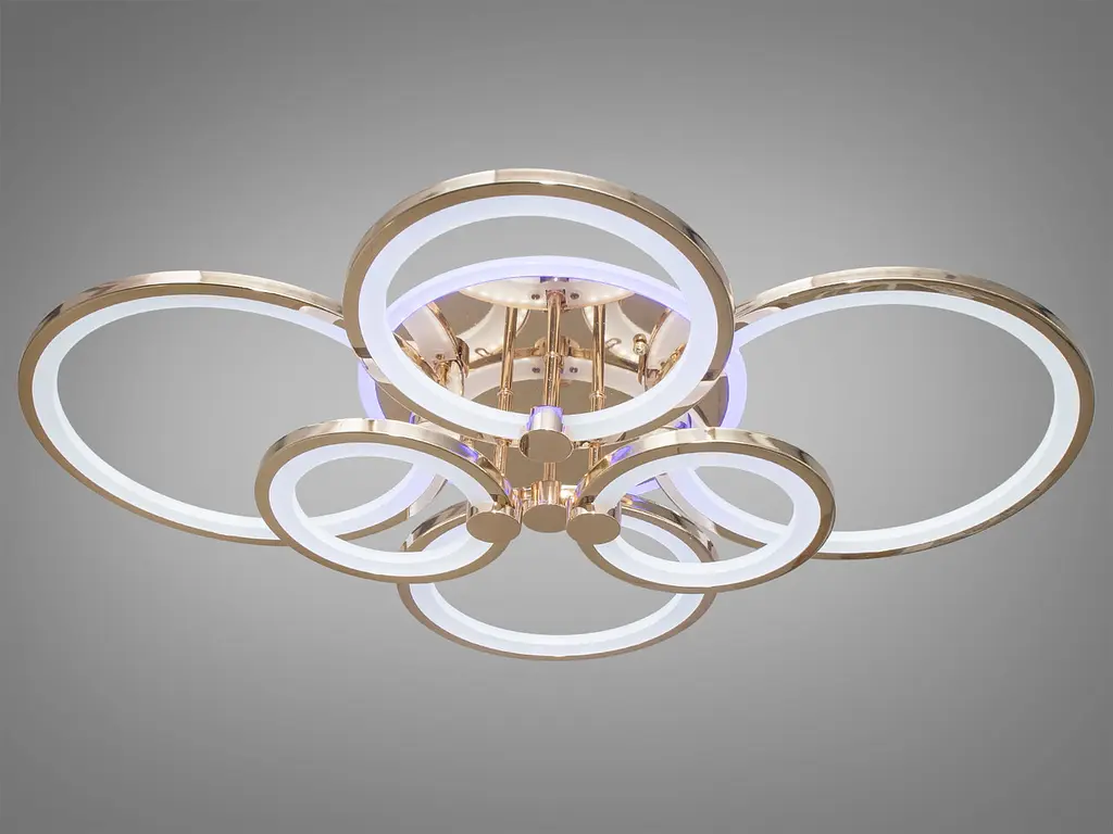 Стельова LED-люстра Diasha 8022/6G 135W, 6 кілець, 3 кольори світла, Ø58×81 см, диммер, пульт - фото 4