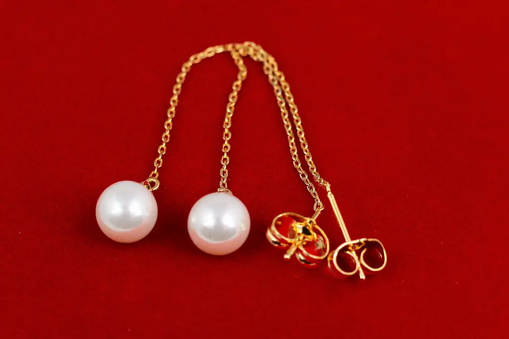 Сережки протяжки Xuping Jewelry з перлиною 8.5 см золотисті - фото 2