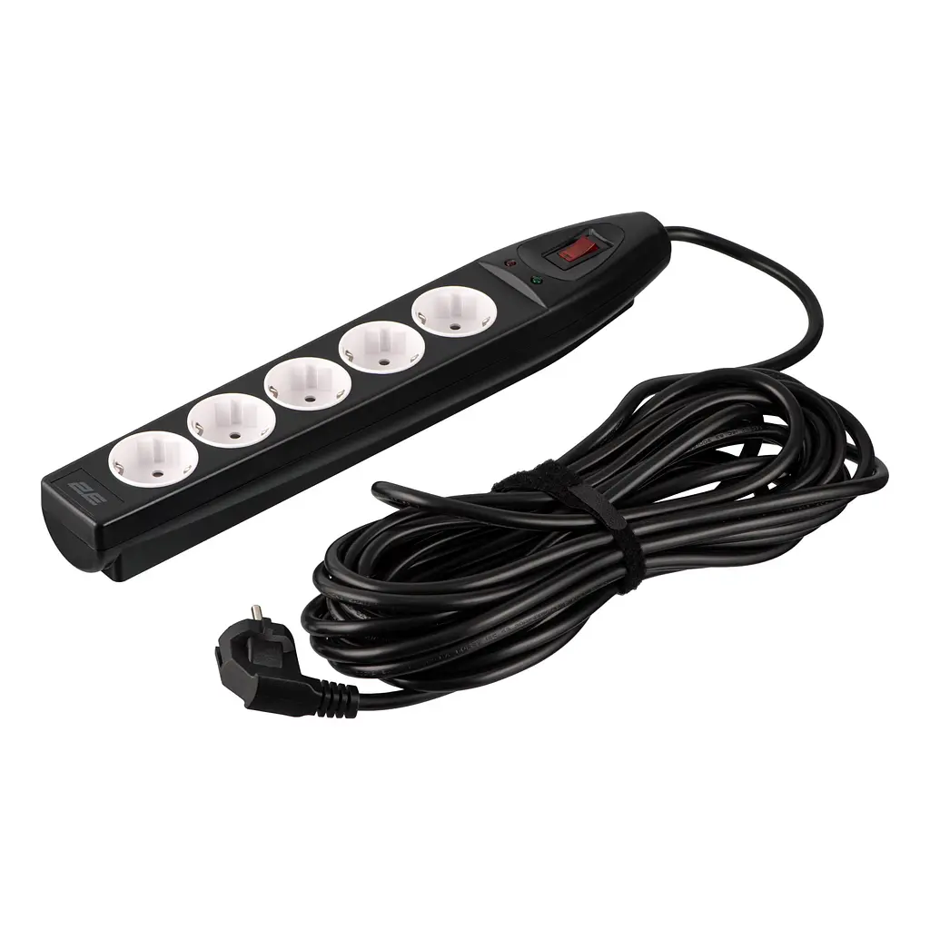 Подовжувач мережевий з фільтром 5 розеток 10 м 2E Power Extension 5 Type F 10m 16A Black