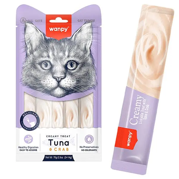 Рідкі ласощі для котів Wanpy Creamy Lickable Treats Tuna & Crab Ванпі Тунець з Крабом 5 шт по 14 г