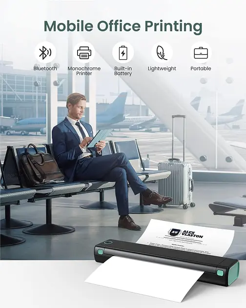 Портативний акумуляторний термопринтер M15 А4, бездротовий, Bluetooth/USB, чорний - фото 4