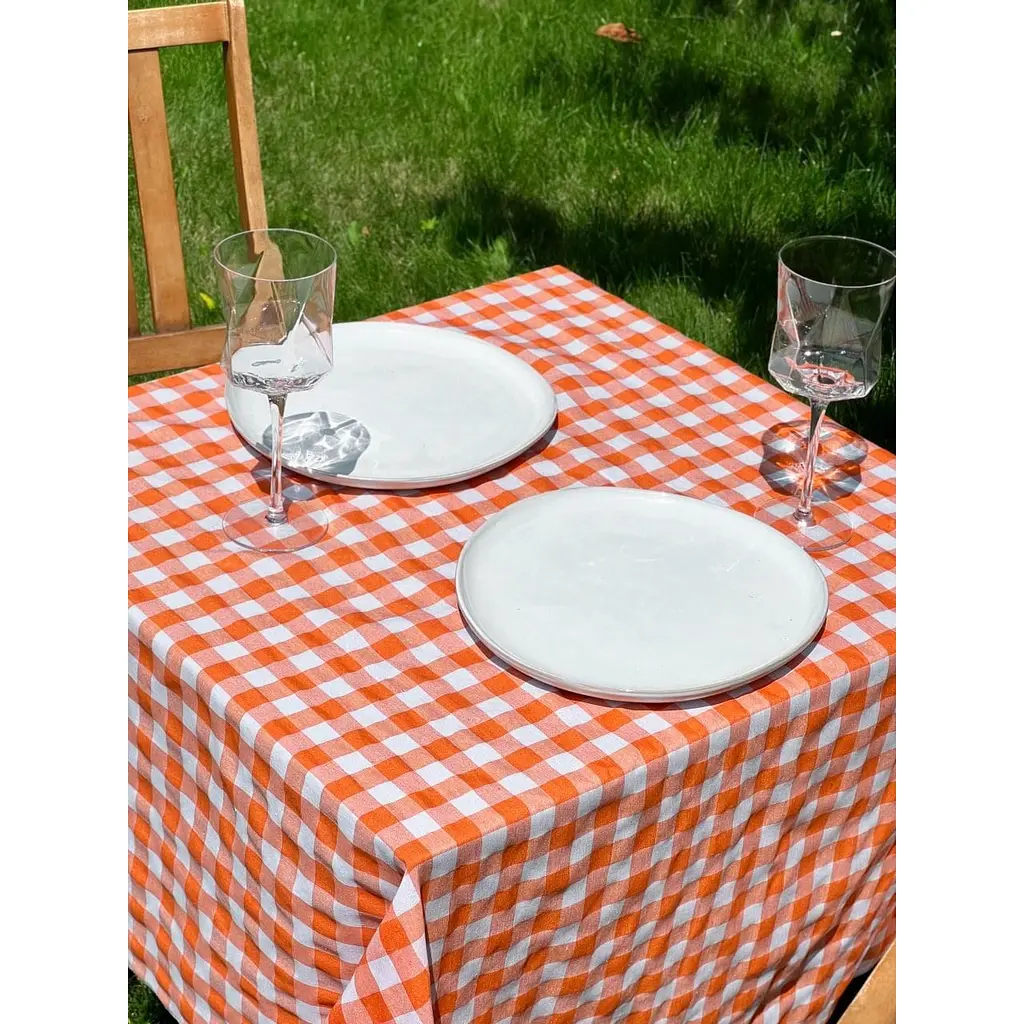 Скатертина в клітинку для столу Зефір 170х170 см Помаранчева - фото 4