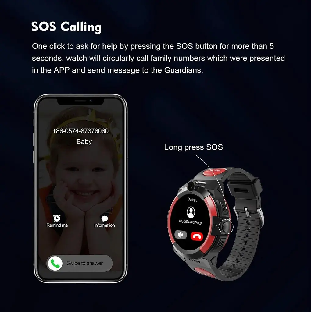 Смарт-часы детские LEMFO LT32 GPS 4G с камерой WI-FI GPS SIM-карта силиконовый ремешок Black Red (17453) - фото 5