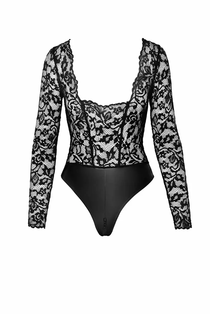 Боді Noir Handmade F296 Psyche, 3XL, мереживо, довгий рукав, низ під латекс, з доступом - фото 6