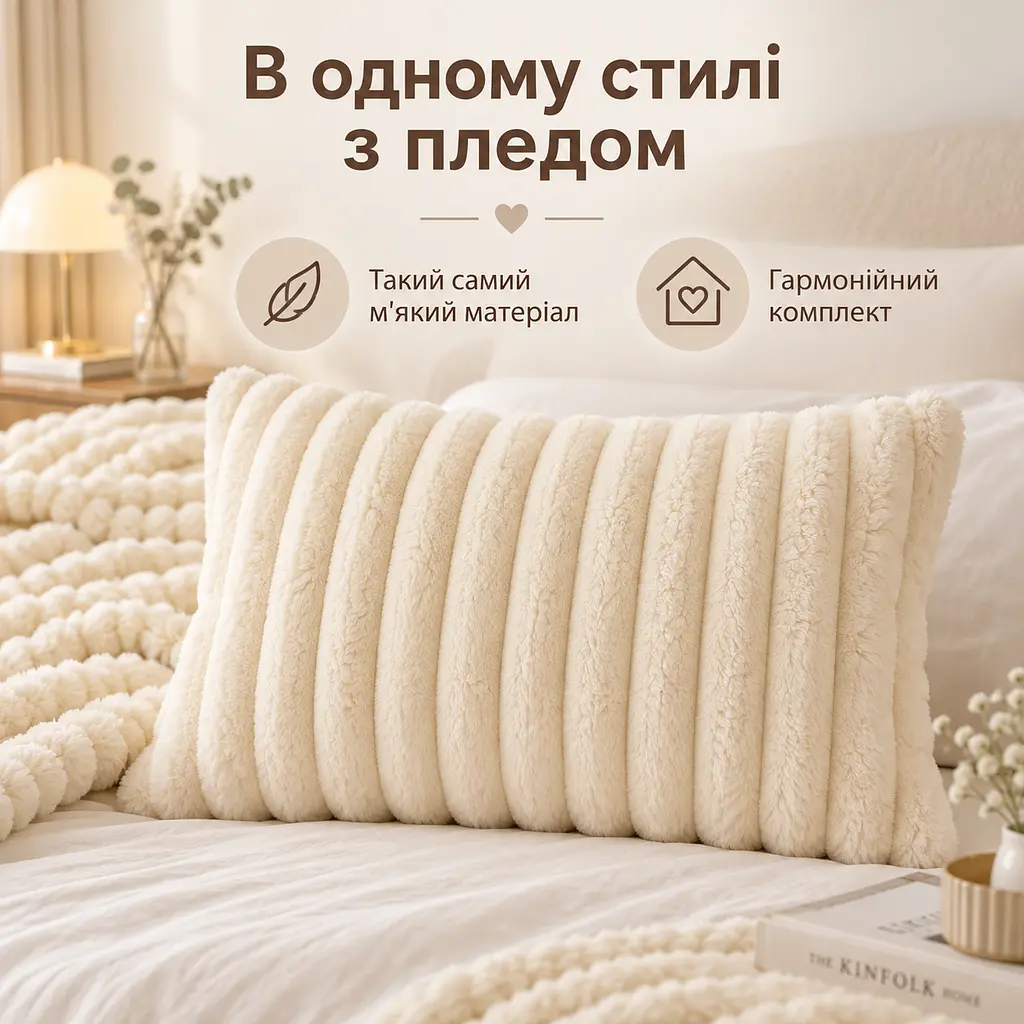 М'яка плюшева хутряна наволочка Solve молочна 48 x 74 см (KT9001001) - фото 7