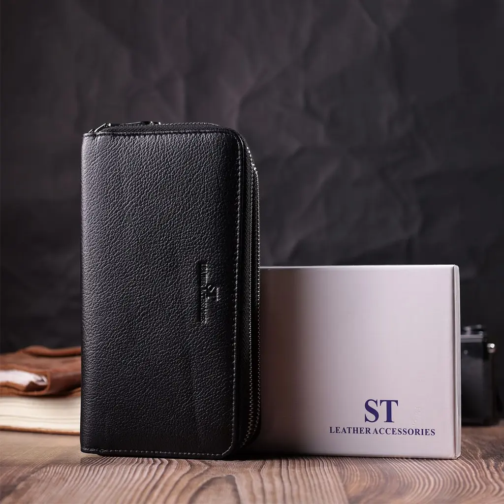 Чоловічий клатч на два відділення з натуральної шкіри ST Leather 22531 чорний - фото 8