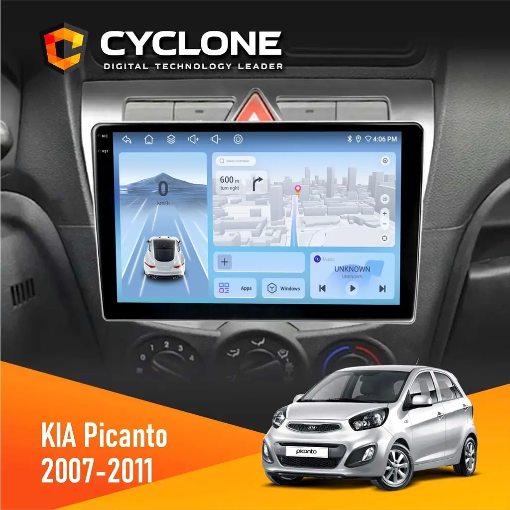 Штатна магнітола KIA Picanto 2007-2011 Cyclone C9-012 4x64, DSP, 4G Cyclone (НФ-00007911)