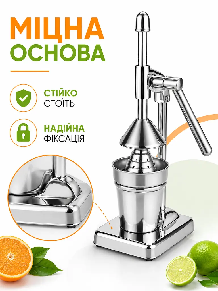 Ручний прес для соку 45×14×10 см, соковижималка для цитрусових із фільтром і склянкою 500 мл (49676116) - фото 7