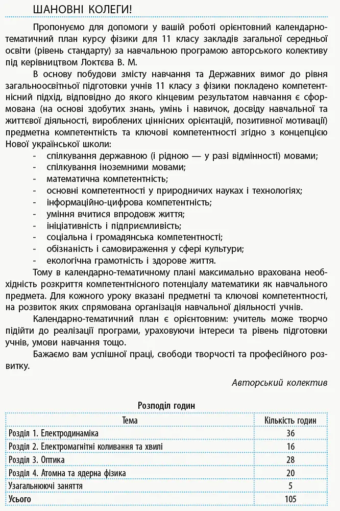 Фізика 11 клас. Календарно-тематичний план. Рівень стандарту - Микола Бондаренко - фото 3