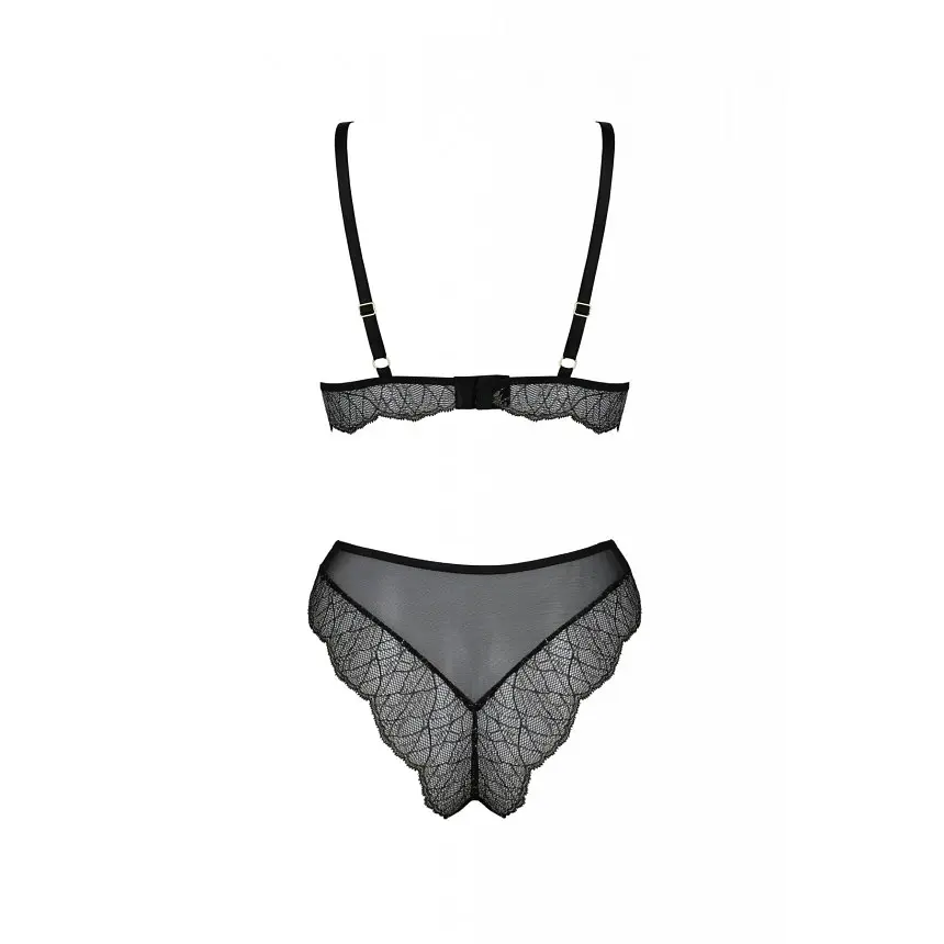 Комплект білизни: бюст та трусики з мереживом Passion Amberly Set, 4XL/5XL (чорний) - фото 4