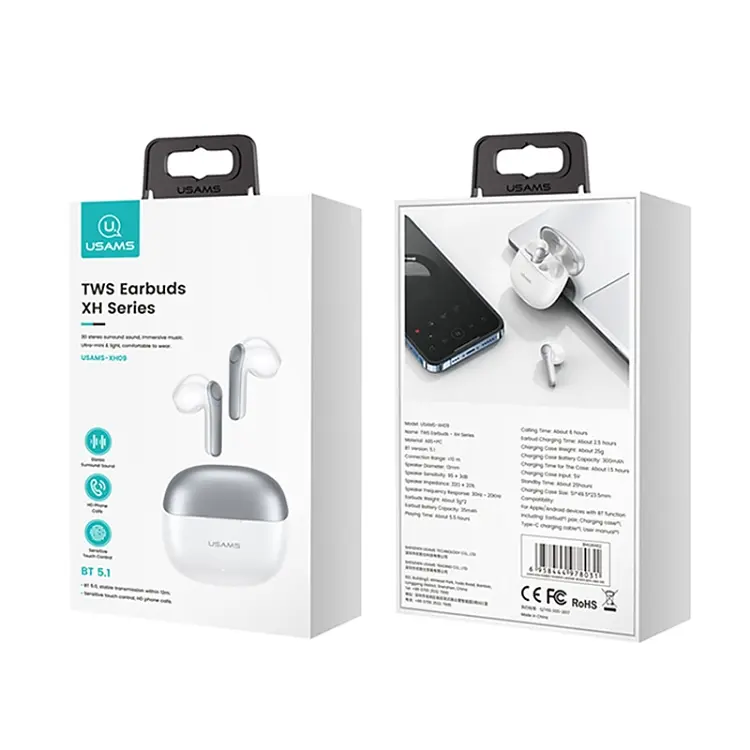 Беспроводные наушники Usams Earbuds XH09, TWS, BT5.1, 35mAh, 300mAh, 5.5h, white - фото 6