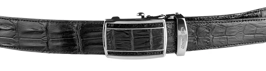 Ремінь-автомат CROCODILE LEATHER 18236 з натуральної шкіри крокодила (каймана) чорний 120 см - фото 6