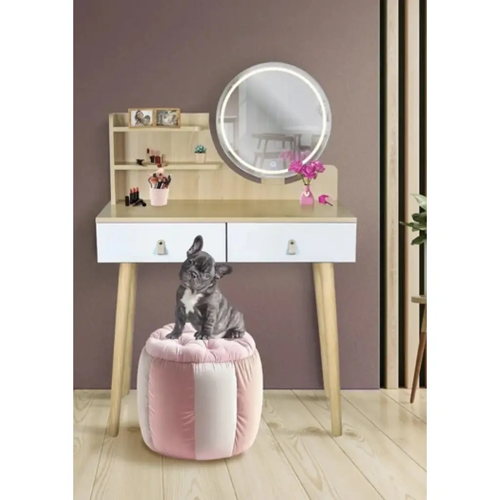 Туалетний столик Jumi Scandi LED підсвітка, з шухлядами, шкіряні ручки, світлий бук - фото 4