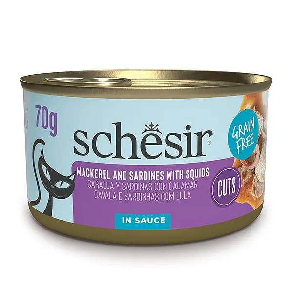 Вологий корм для котів Schesir Grill Mackerel Sardines Шезір макрель і сардина в соусі натуральні консерви банка 70 г (111302)