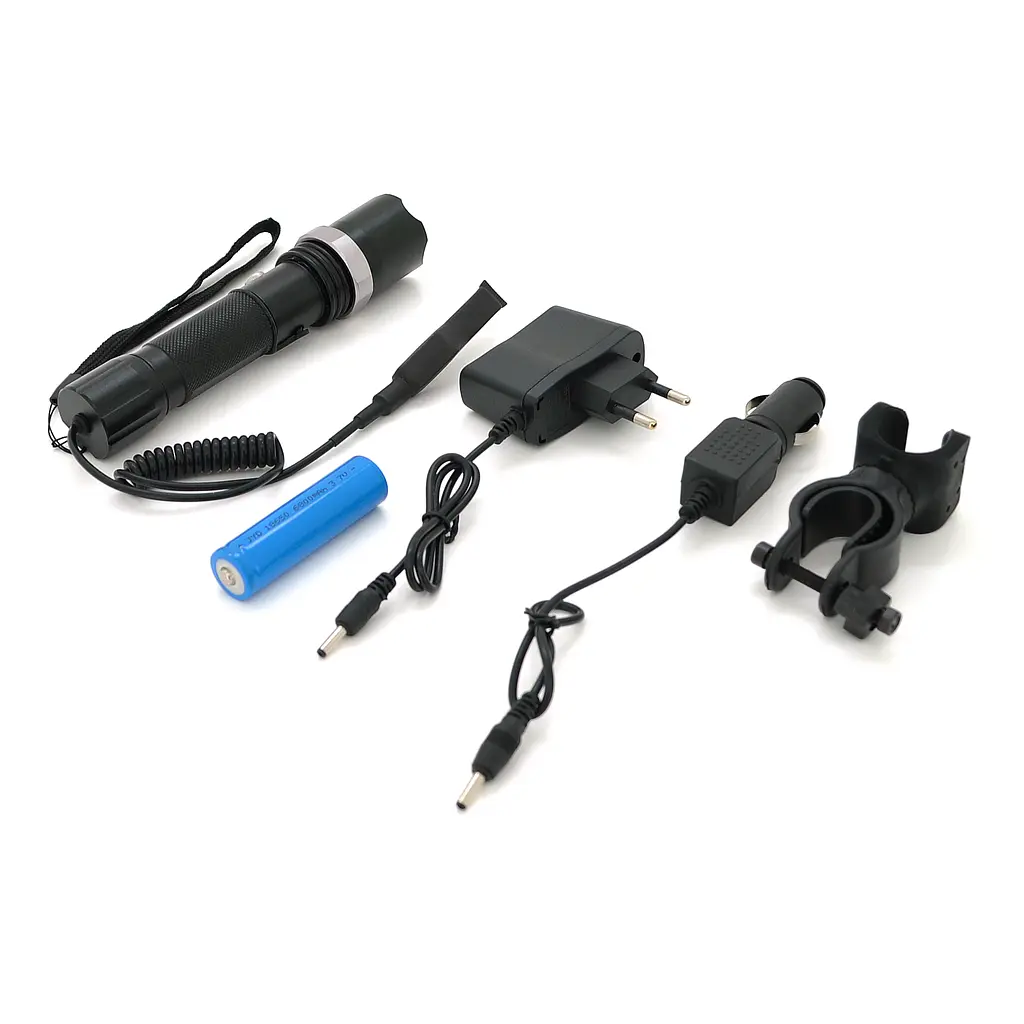 Фонарь подствольный Watton WT-040, 1LED CREE Q5, 3W, 3 режима, кабель с кнопкой, ZOOM,18650/ААА/6800mah, Black, IP40, СЗУ+АЗУ, 160х40х30мм, BOX - фото 2