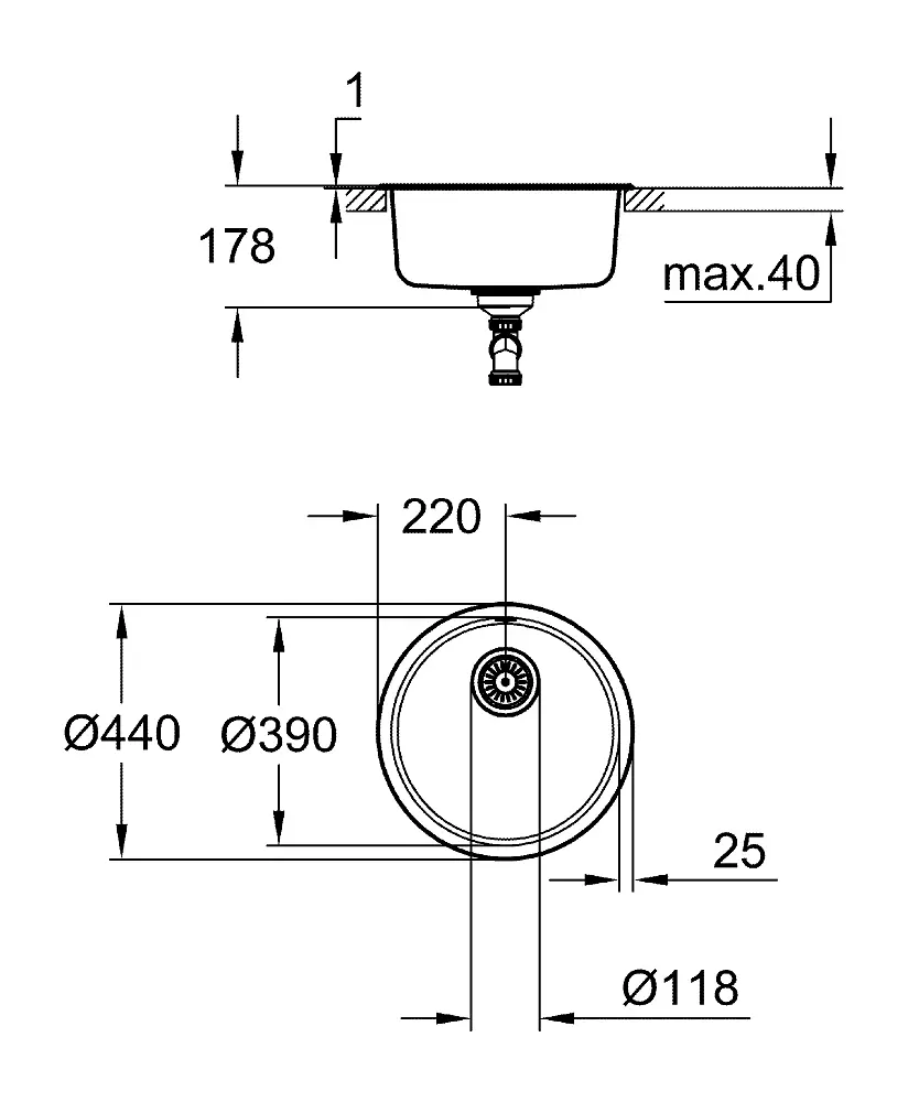 Кухонна мийка Grohe D 440 мм кругла, матова 31720SD0, Нержавіюча сталь - фото 2