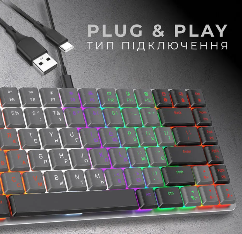 Клавіатура ігрова механічна GamePro MK-140R USB Red Swich Low Profile Dark Gray - фото 8
