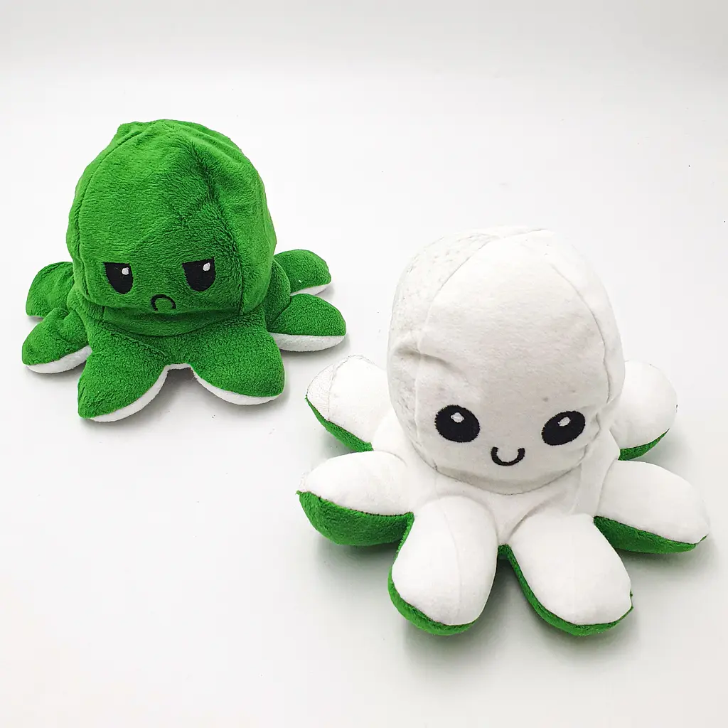 М'яка іграшка Восьминіг перевертень двосторонній веселий сумний Mood Octopus 20 см UKC зелено/білий - фото 2
