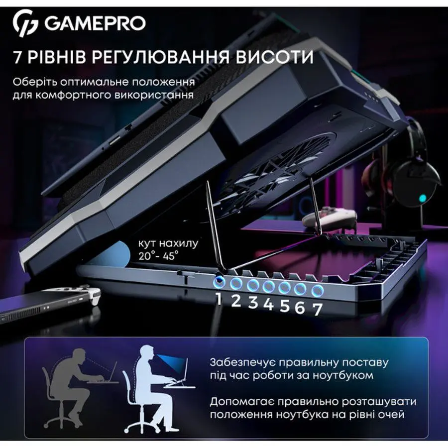 Охолоджувальна підставка для ноутбука до 19 дюймів GamePro GPCP-950 1xfans - фото 15
