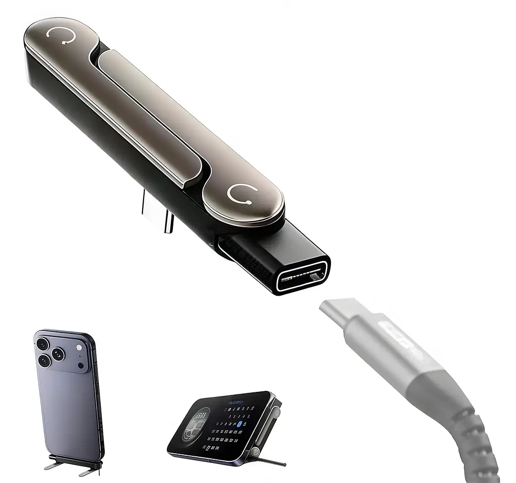 Переходник USB Type-C на Type-C 240W со складывающейся подставкой black - фото 4