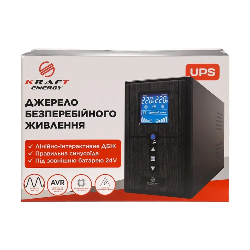 Джерело безперебійного живлення Kraft KRF-PSW1000VA/800W(LCD)24V UPS під зовнішній акумулятор (42-00061) - фото 5