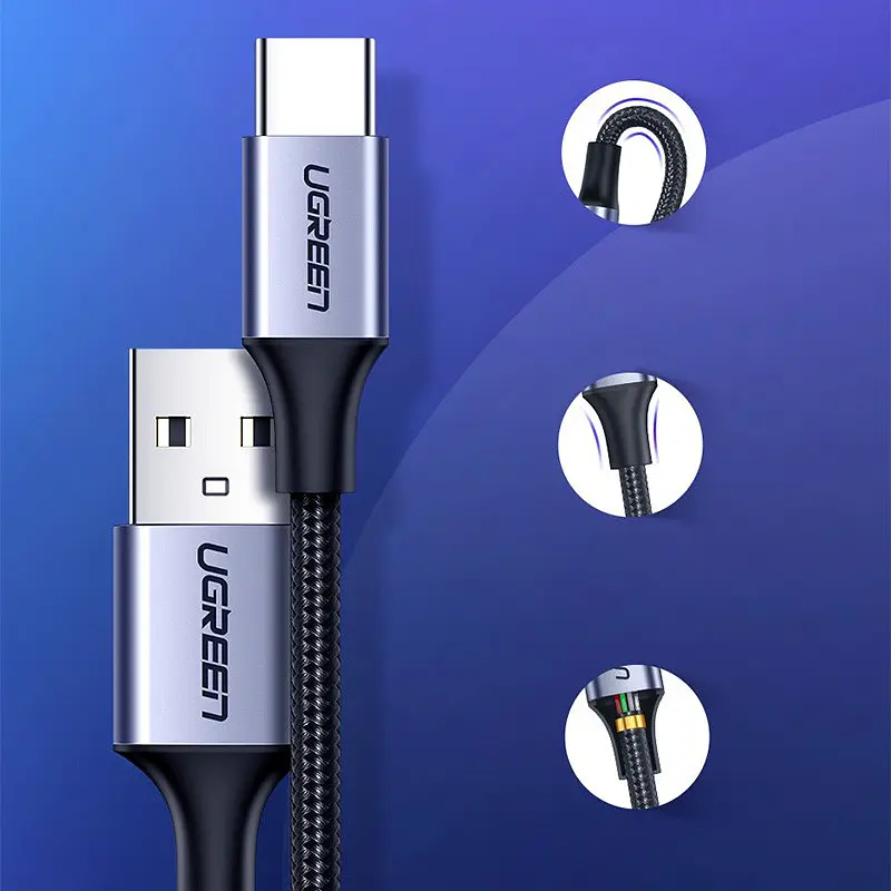 Кабель USB 2.0 AM-Type-CM, 2 м, 60W Nickel Plating Aluminum Braid Черный, US288 UGREEN - фото 5
