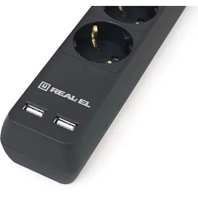 Мережевий фільтр живлення REAL-EL REAL-EL RS-6 PROTECT USB, 5m, black (EL122300018) - фото 3