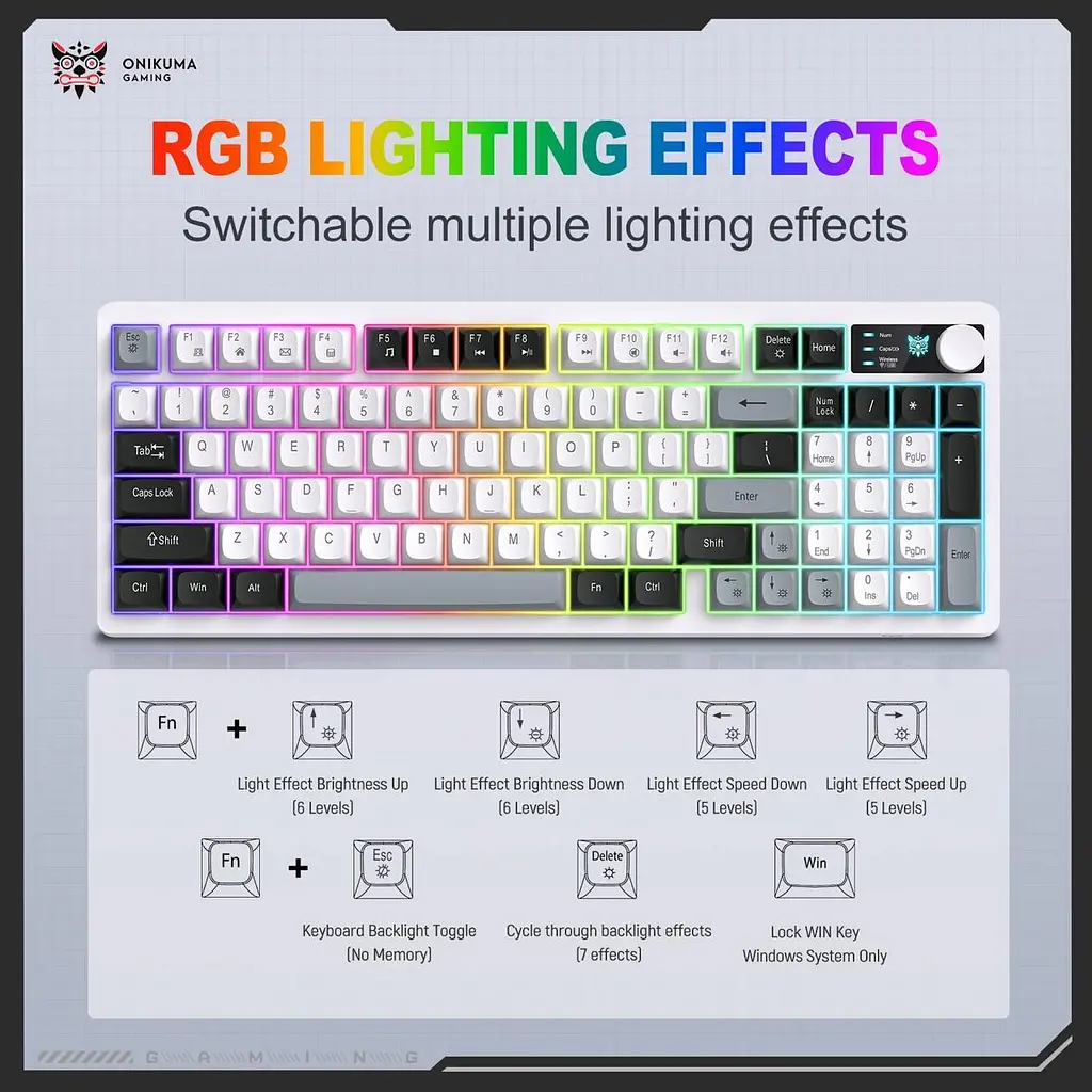 Клавіатура Onikuma бездротова ігрова з RGB підсвіткою MT-92 геймерська мембранна Bluetooth для ігор та ПК - фото 4