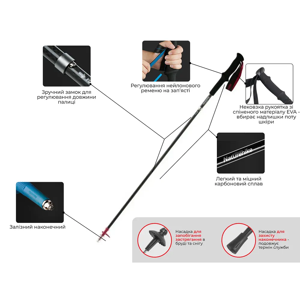 Трекінгова палиця Naturehike ST08 NH18D020-Z 120 см бордова - фото 5