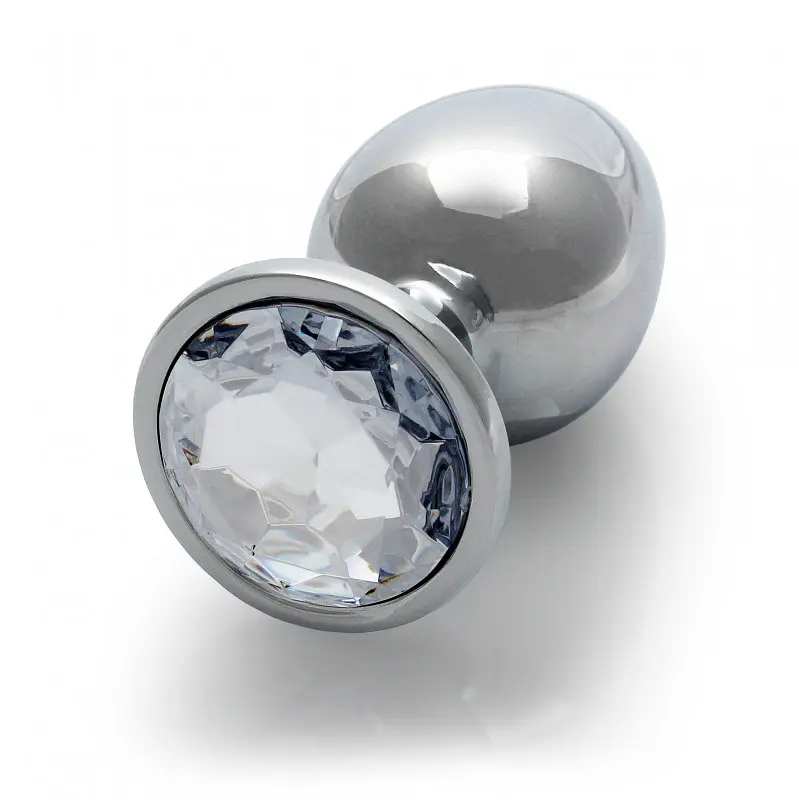 Металева анальна пробка Round Gem, розмір М колір: сріблястий/білий Ouch! (Нідерланди) Ouch! OU533630 103120 - фото 4