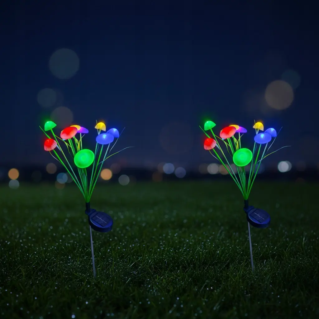 Садовий світильник SunLamp на сонячній батареї — кольорові грибочки LED, 2 шт., датчик присмерку - фото 6