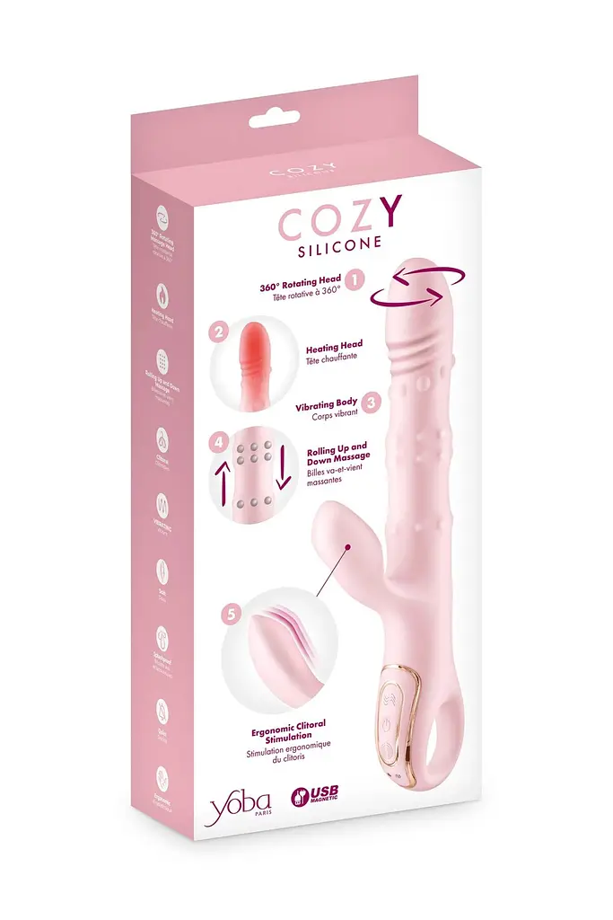 Вібратор-кролик 5в1 Yoba Cozy, вібрація, ротація, пульсація, перлинний масаж, нагрівання - фото 5