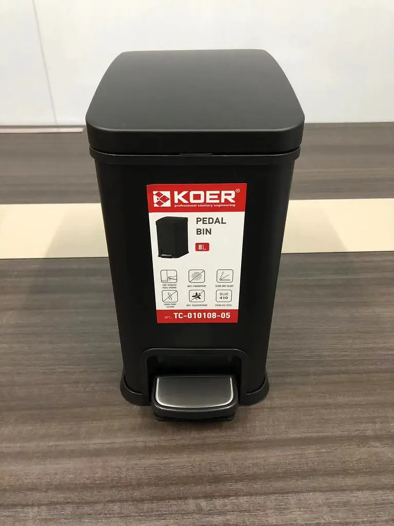 Відро для сміття з плавним закриттям прямокутне Koer TC-010108-05 8 л Black KR5593, Чорний матовий - фото 3