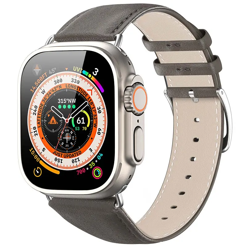 Ремінець Leather Strap Classic для Apple Watch 42(ser.1-3)/44/45/46/49 мм Grey Dux Ducis teh0029322