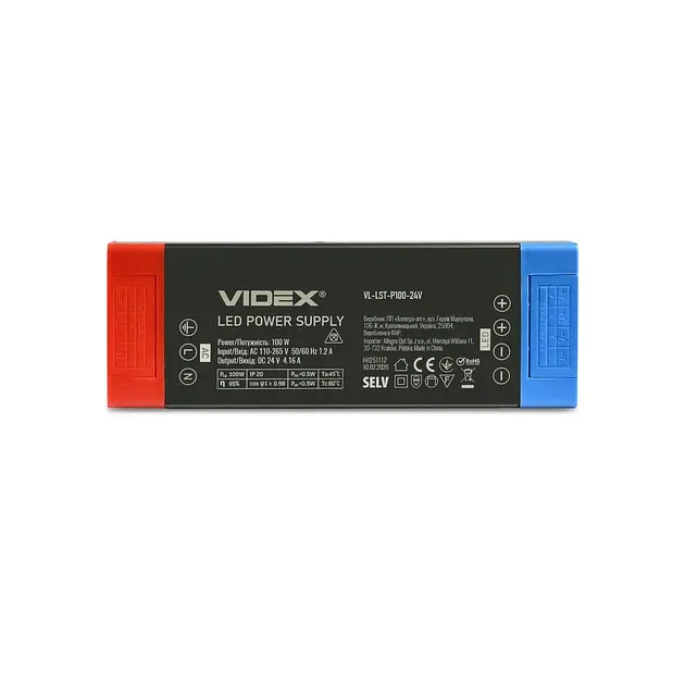 Блок живлення Videx для LED стрічки DC24V 4.16A 100W IP20 (VL-LST-P100-24V) - фото 3