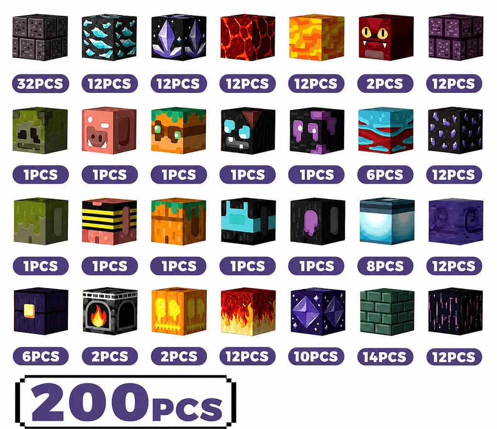 Магнітний конструктор Minecraft 200 шт по грі Майнкрафт Підземелля та лава Mk001019.1 - фото 4