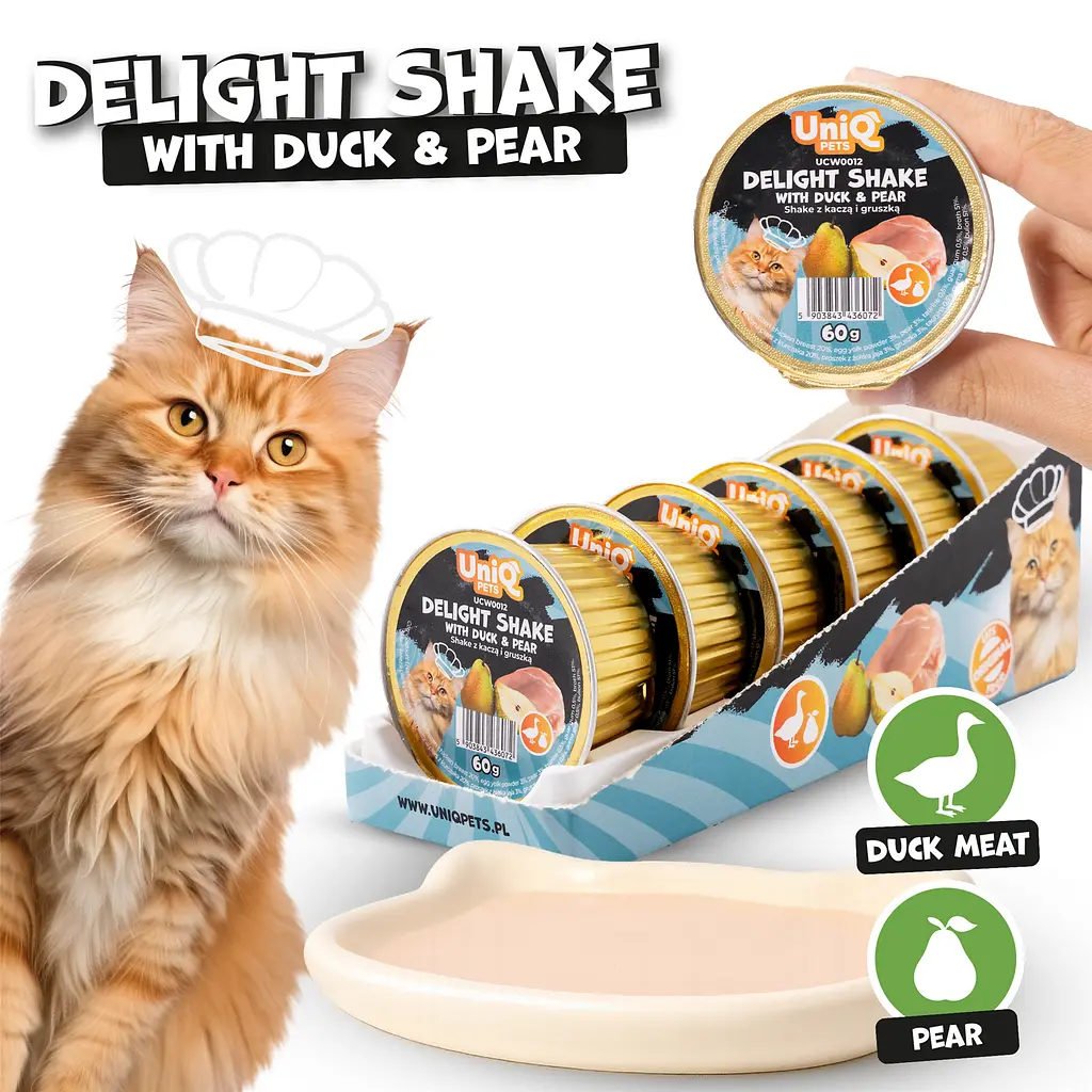 Кремовий вологий корм для кішок UNIQ PETS CAT WET FOOD DELIGHT SHAKE з качкою та грушею, 60 г - фото 2