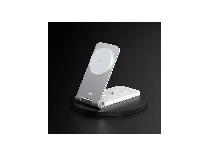 Бездротовий зарядний пристрій Maxco 3in1 15 W Folding Wireless Charger сірий (MW08) - фото 6