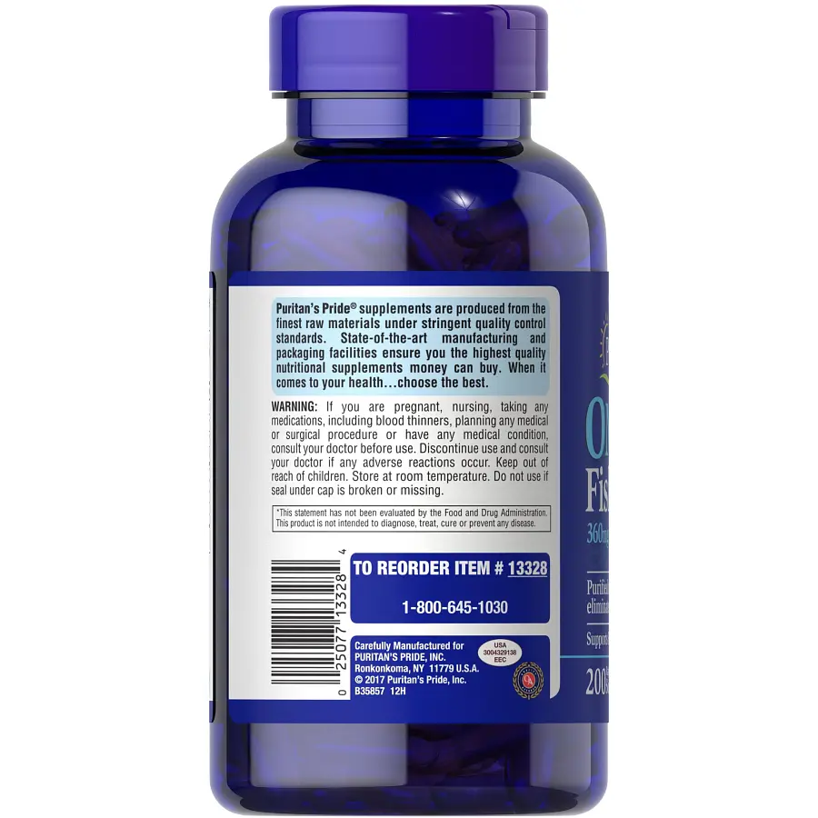 Жирные кислоты Puritan's Pride Omega 3 Fish Oil 1200 mg 200 капсул - фото 3