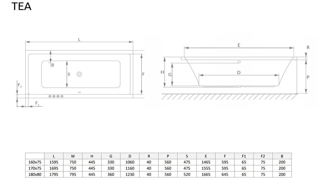 Ванна акрилова Radaway Tea 180x80 + ніжки WA1-51-180x080 - фото 2