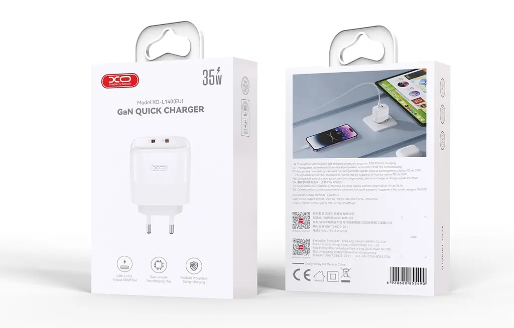 Мережевий зардний пристрій L140 - 35W PD Dual port USB-C White XO teh0022022 - фото 4