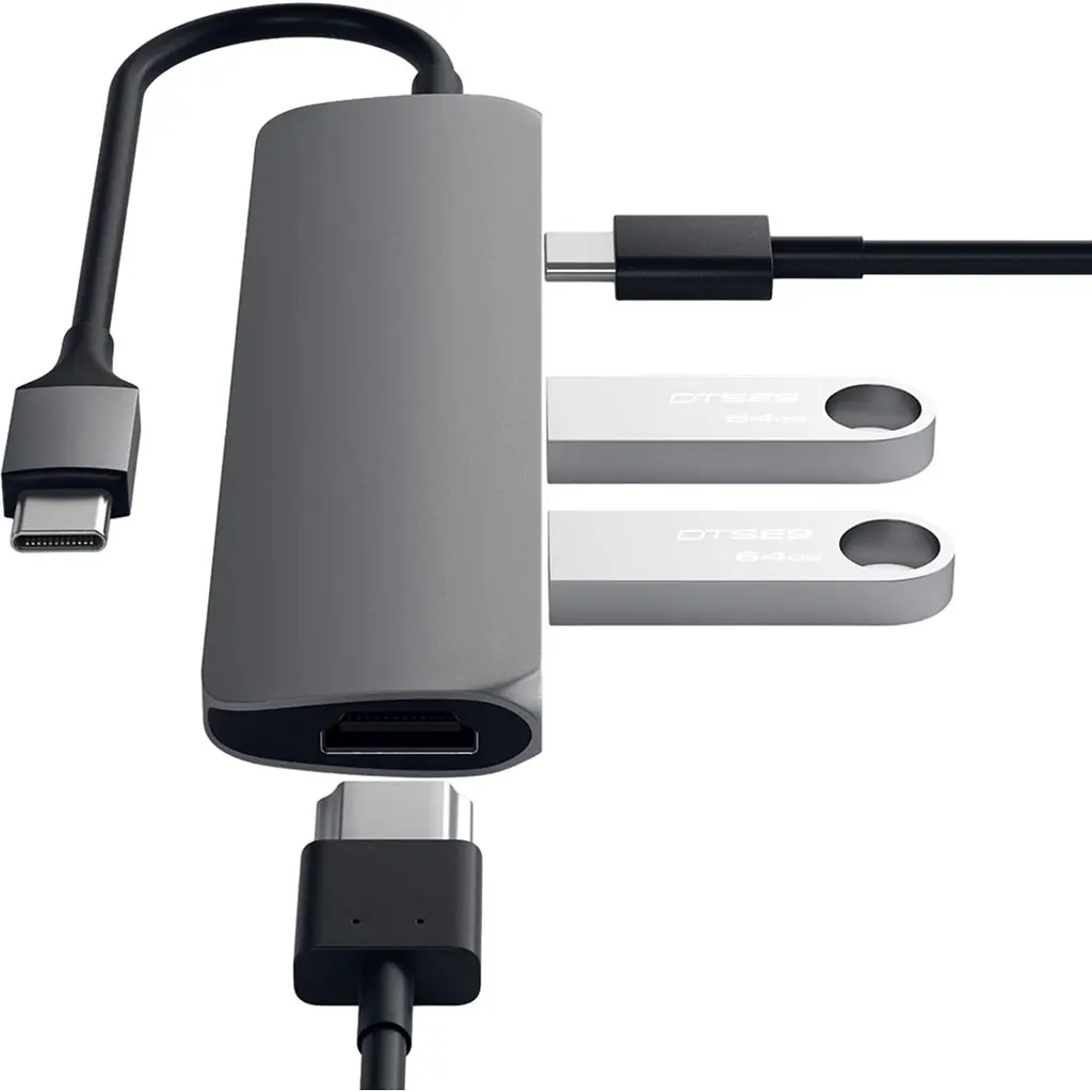Адаптер Satechi Aluminum Type-C Slim Multi-Port Adapter 4K Space Gray (ST-CMAM) - фото 3