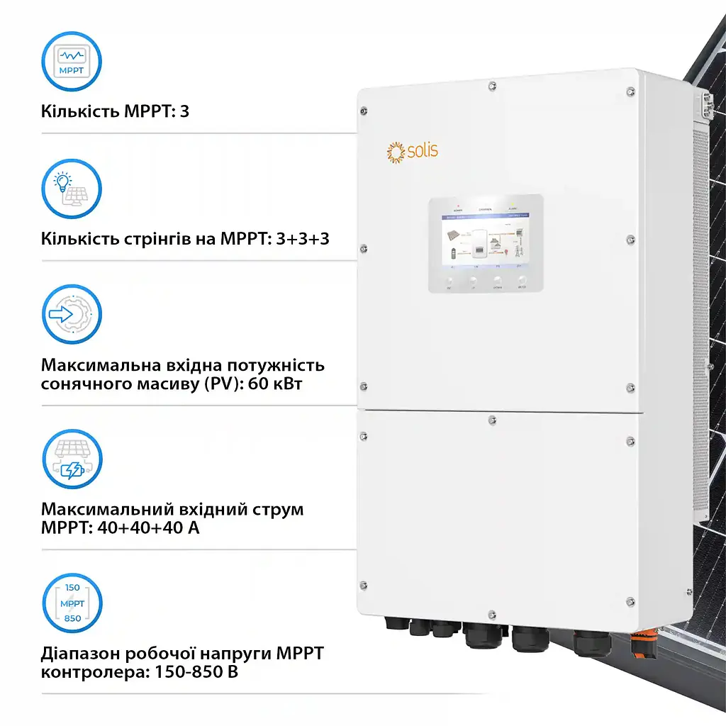 Solis Гібридний інвертор трифазний S6 30кВт, 3xMPPT, DC, для HV Batteries - фото 4
