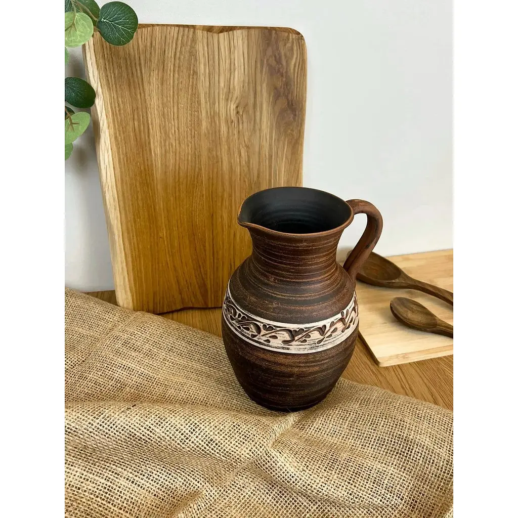 Кувшин 2 литра керамический (глиняный) резной с ручкой   - фото 3