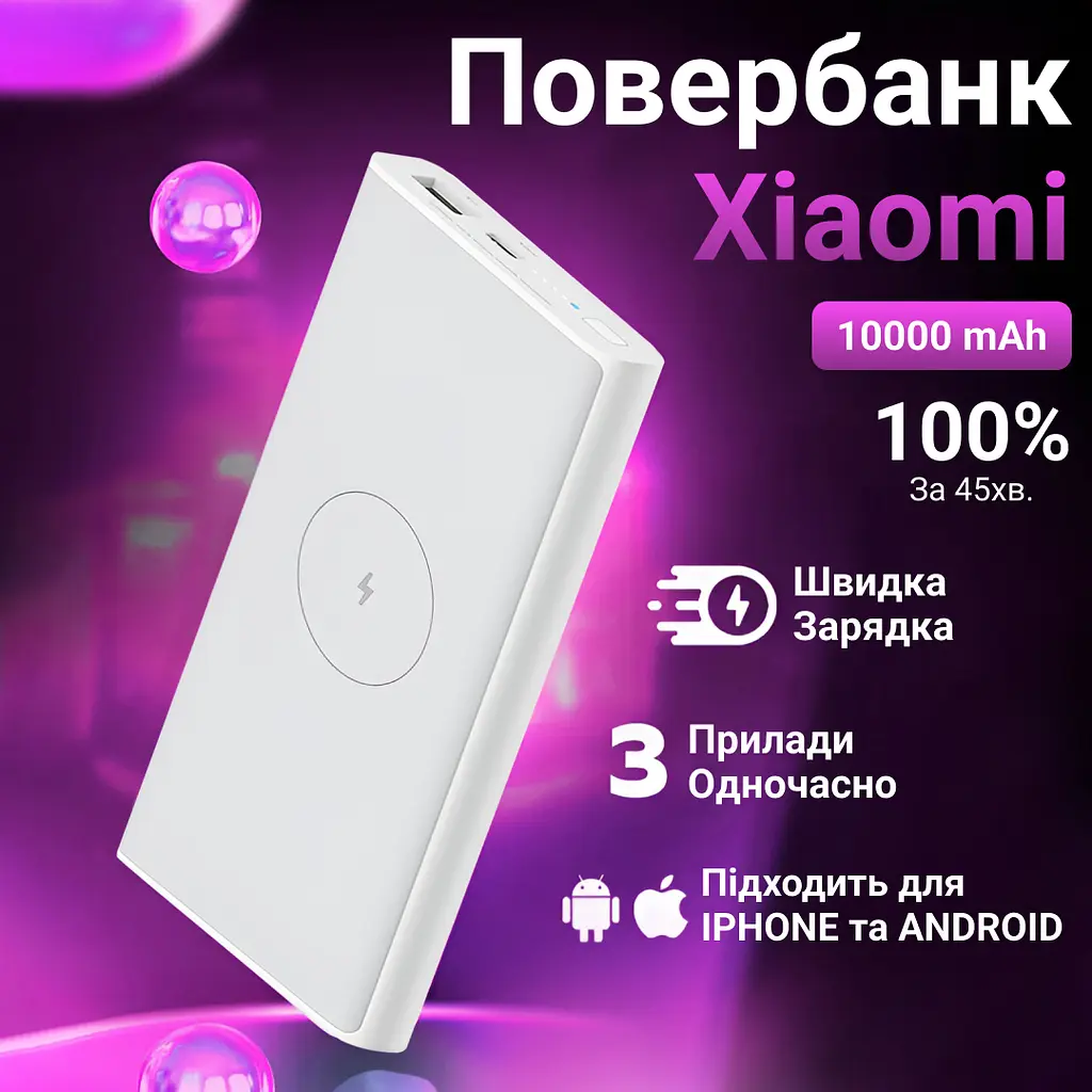 Повербанк Xiaomi UR503 10000 mAh з бездротовою зарядкою USB-С/USB-A - фото 9