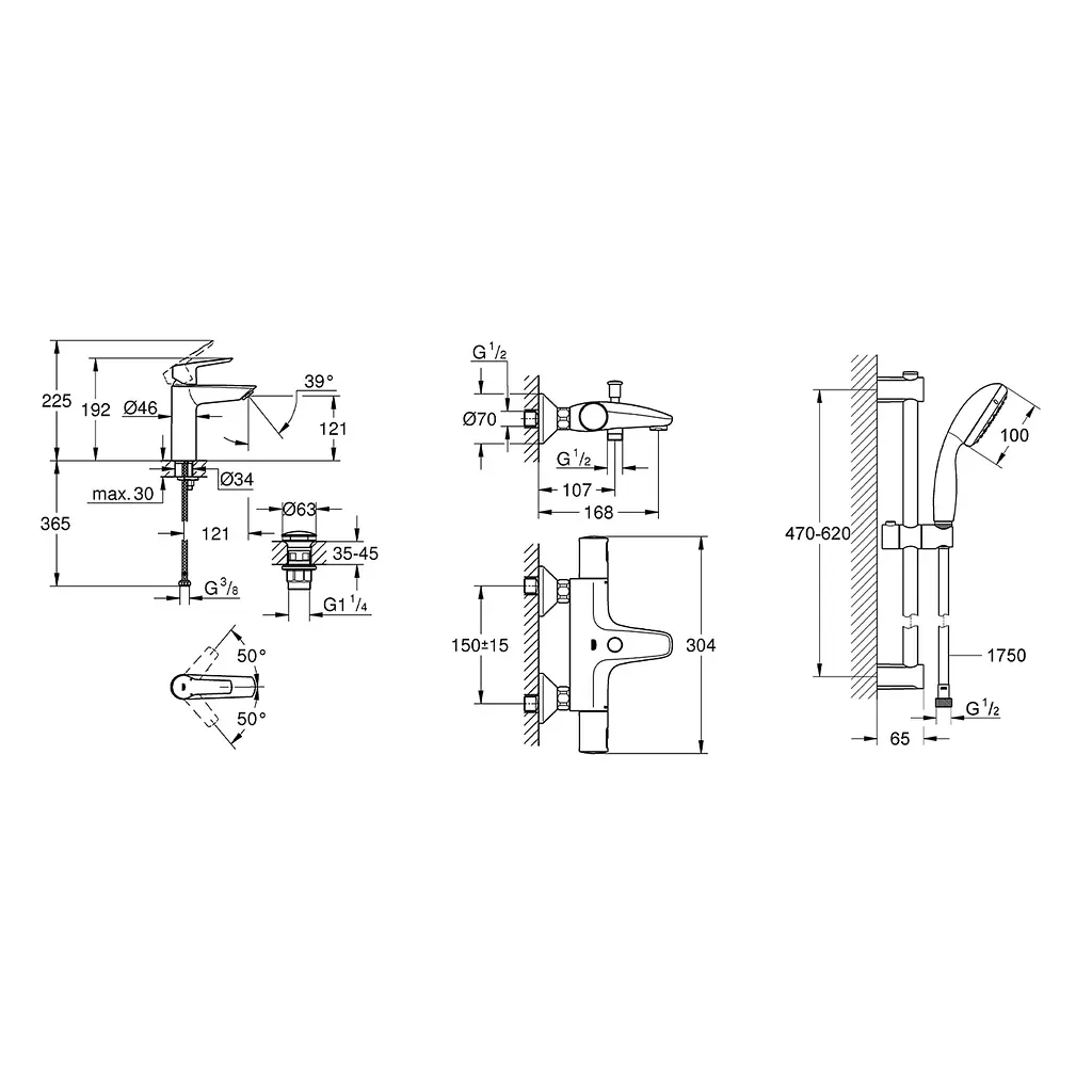 Набір змішувачів 3 в 1 для ванної кімнати Grohe QuickFix Start Black UA303304TM, Чорний матовий - фото 2