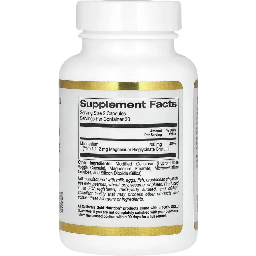 Магній бісгліцинат California Gold Nutrition Magnesium Bisglycinate Formulated with TRAACS 200 мг 60 вегетаріанських капсул - фото 2
