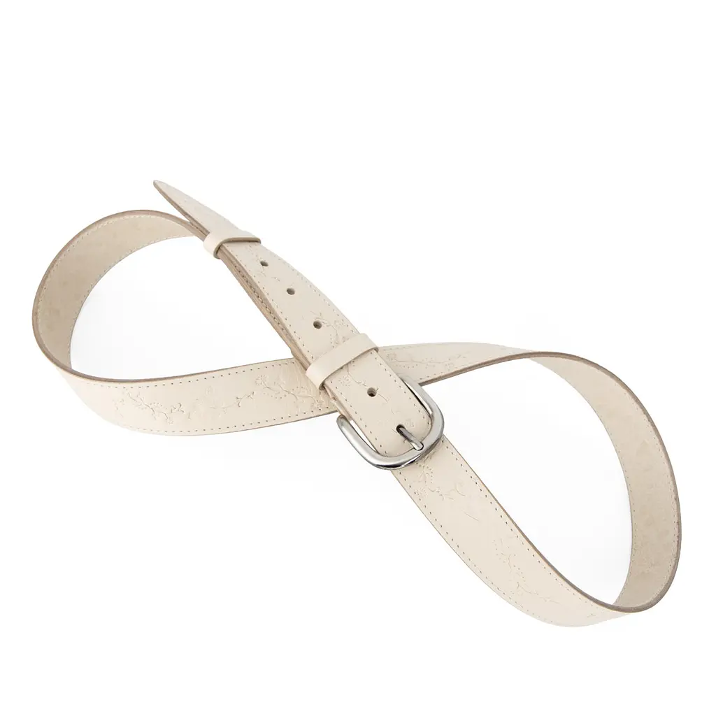 Ремінь шкіряний жіночий бежевий з квітами SFIP SF-3531 beige-2 (130 см) - фото 3
